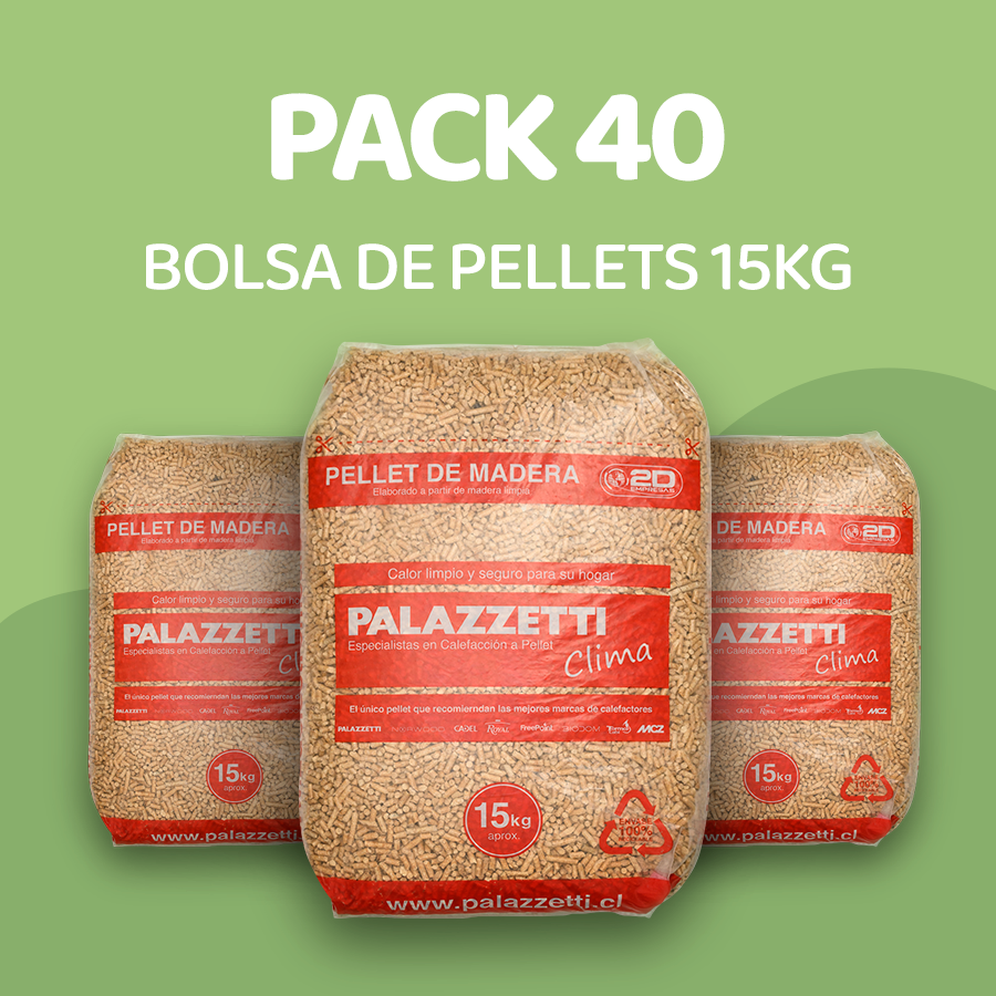 40 bolsas de pellets de madera para calefacción de 15 kilos marca Palazzetti