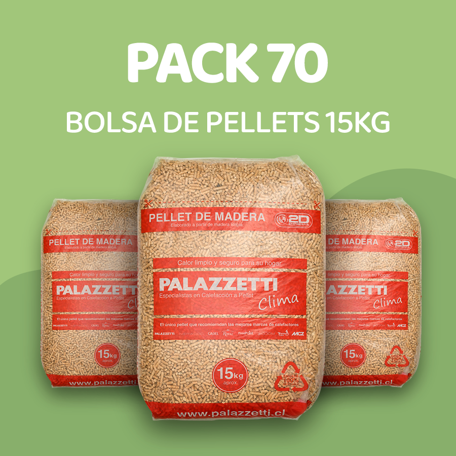 Pack de 70 bolsas de pellets para calefacción marca Palazzetti. Formato 15 kilos
